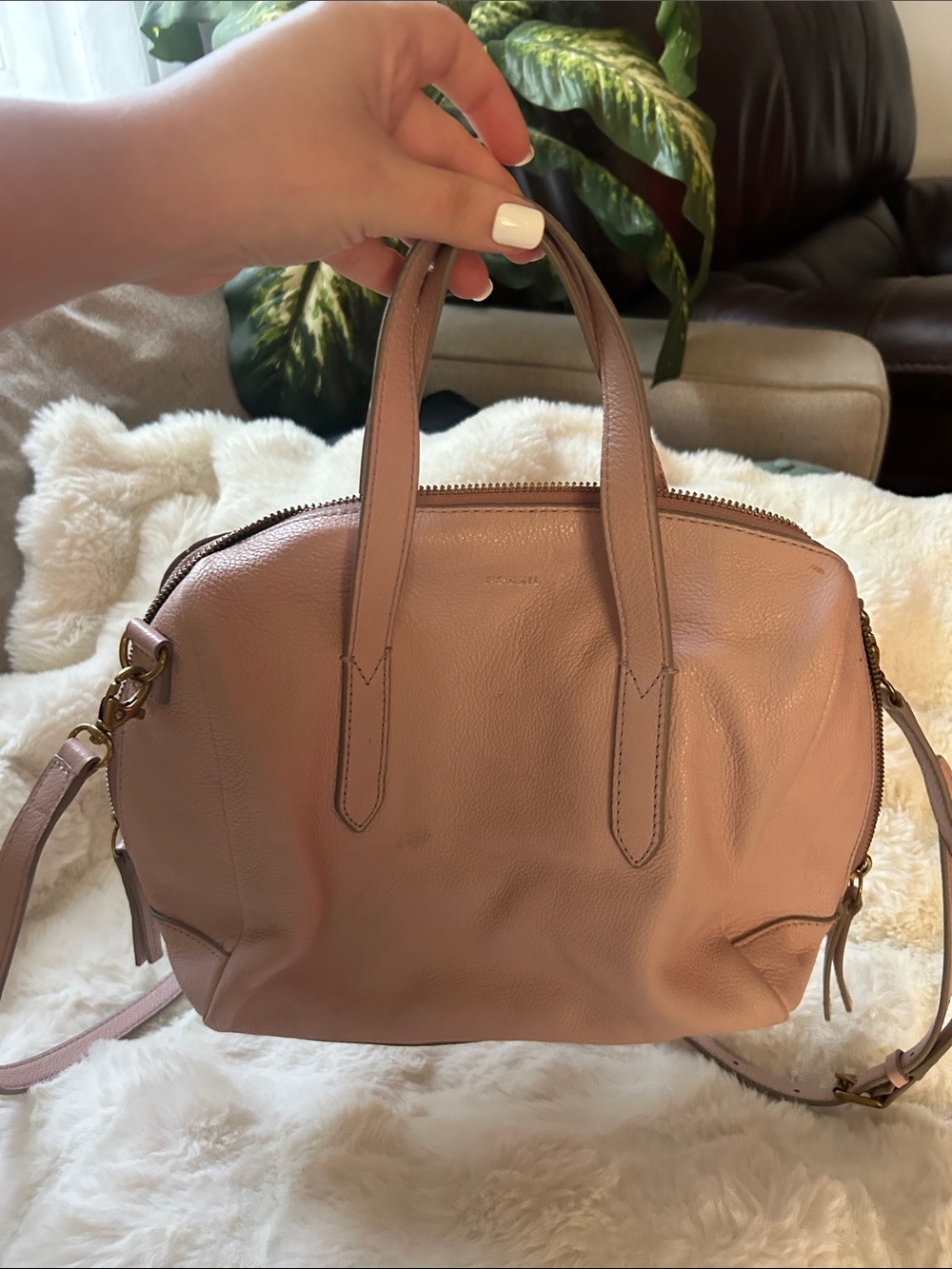 Fossil Blush Pink Leather Satchel Purse with Detachable Adjustable Strap - Picture 3 of 5